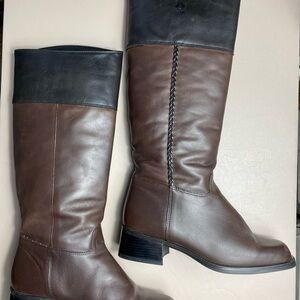 Blondo Brown Black Leather Pull On Block Heel Tall Riding Boots Women Size 8 B